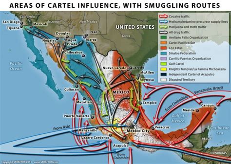 Mexico's Areas of Cartel Influence and Smuggling Routes