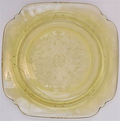 Federal Amber Yellow Depression Glass Madrid Square Dinner Plate ...