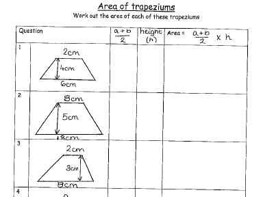 Area of a Trapezium Structured Worksheets | Teaching Resources