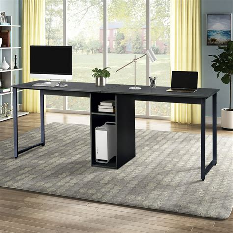 Long Office Desk For 2 Person, Black Large Double Workstation Computer ...