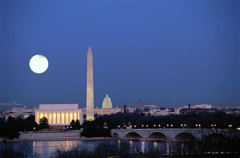 Usa, Washington Dc Skyline, Night With by James P. Blair