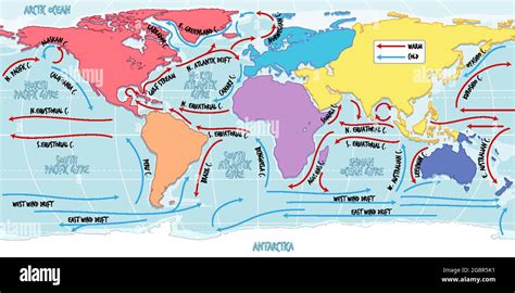 The Ocean Current World Map With Names Illustration Canstock | Images ...