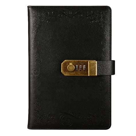 Black Diary with Lock Notebook A5 Vintage Lockable Paper PU Leather ...