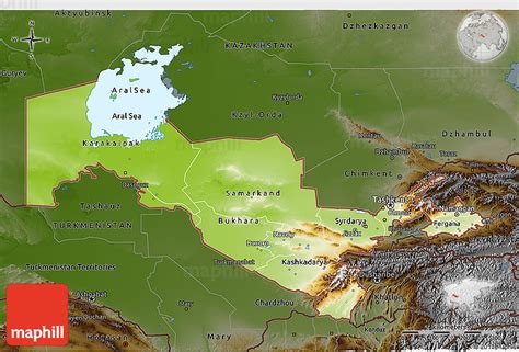 Physical 3D Map of Uzbekistan, darken