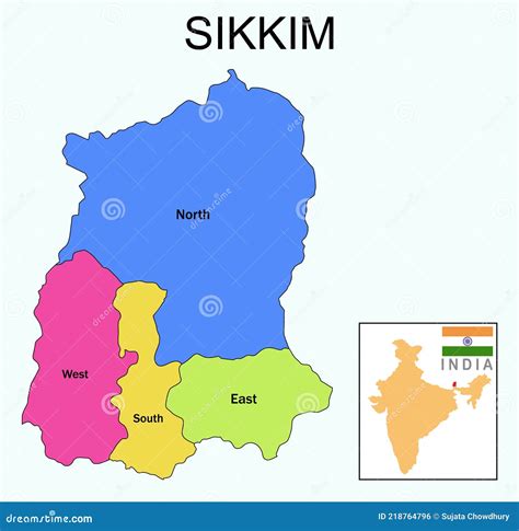 Sikkim Map. Highlight Sikkim Map On India Map With A Boundary Line ...