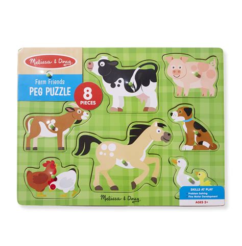 Melissa & Doug Wooden Farm Friends Animals Peg Puzzle – 8 pcs - Walmart.com