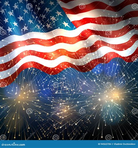 USA Flag with Fireworks stock vector. Illustration of country - 94563706