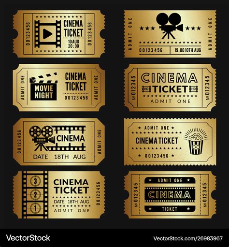 Golden tickets entry cinema tickets templates Vector Image