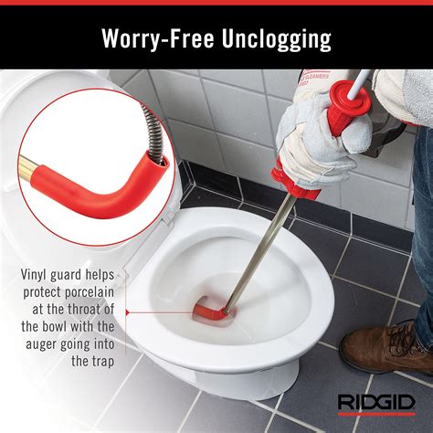 RIDGID K-6P Hybrid Toilet Snake Auger, Cable Extends To With Integrated ...