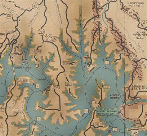 Table Rock Lake Map Classic Style - Gallup Map