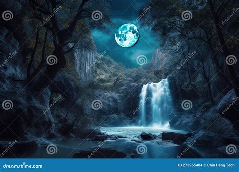 Fantastic Waterfall in the Forest at Night. Generative AI Stock ...