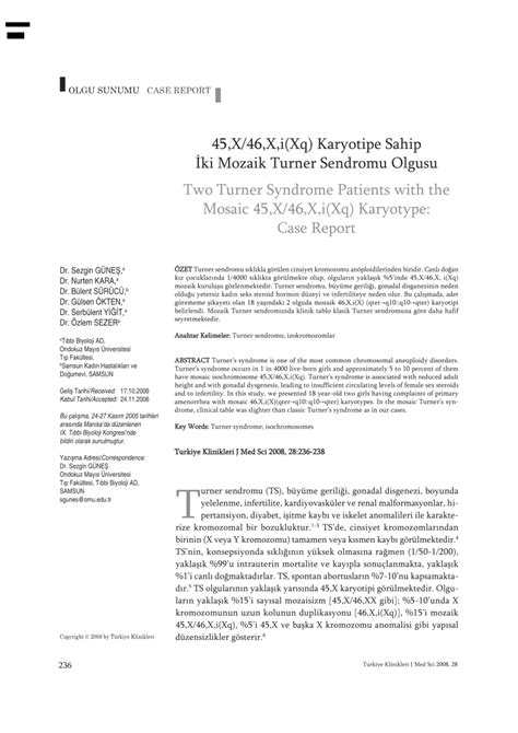 (PDF) Two Turner Syndrome Patients With The Mosaic 45,X/46,X,i(Xq ...