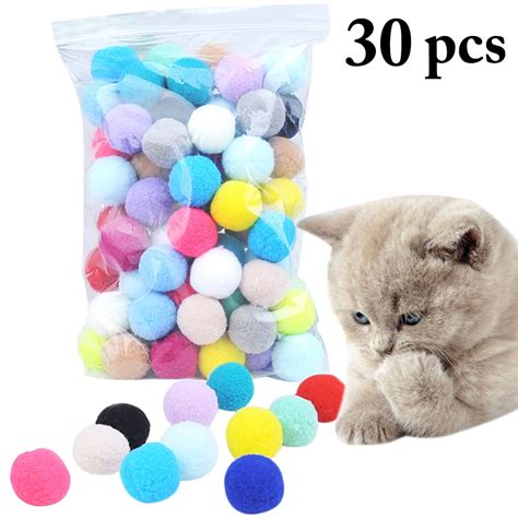 30Pcs 0.98in Cat Toy Ball Creative Colorful Interactive Cat Pom Pom Cat ...