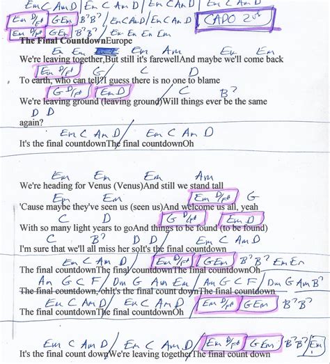 Final Countdown (Europe) Guitar Chord Chart - Capo 2nd Fret ...