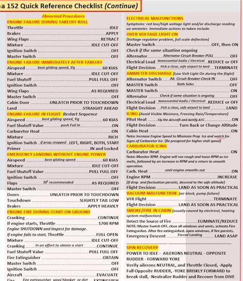 Cessna 152 Quick Reference Checklist. Durable Laminate - Etsy Canada