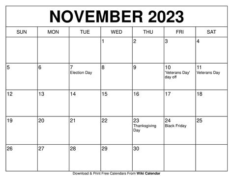 November 2023 Calendar Free Printable - Get Latest Map Update