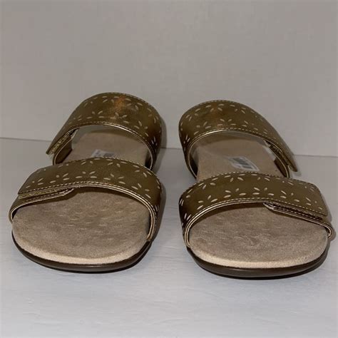 Vionic | Shoes | Vionic Gold Randi Perforated Leather Slide Sandals ...