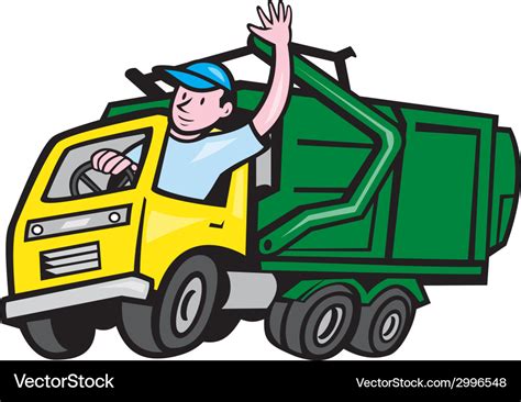 Garbage truck driver waving cartoon Royalty Free Vector