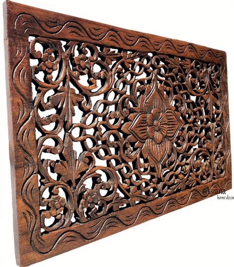 Wood Carved Wall Panel. Hand Carved Floral Wall Art Rustic Home Decor ...