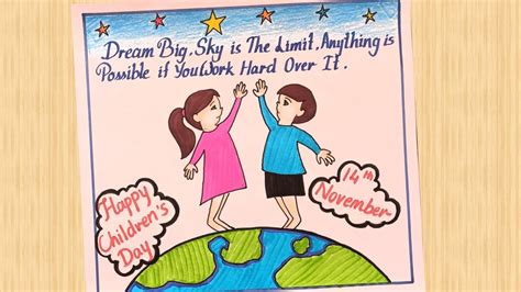 Happy Children's Day Drawing/ Dream Big And Work Hard For It Children's ...