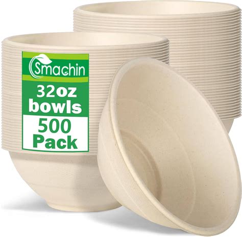 500 Pack 32 oz Disposable Bowls, Eco-Friendly Disposable Bagasse Bowl ...