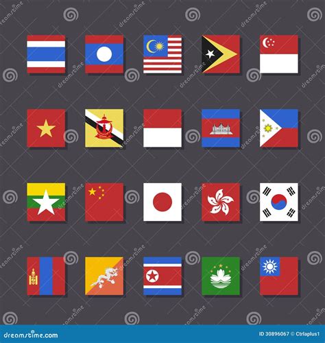 East Asia Flag Icon Set Metro Style Stock Vector - Illustration of ...