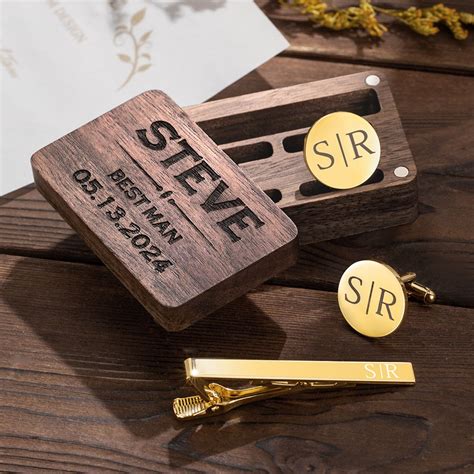 Personalized Engraved Monogram Tie Clip and Cufflink Set with Wooden ...