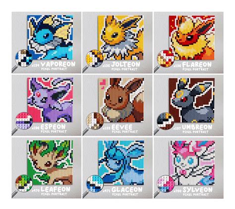 Eeveelution Series / Pokemon Pixel Art Portraits 10x10 / - Etsy Sweden