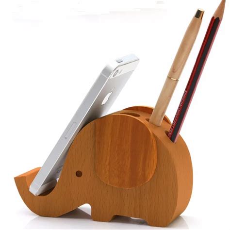 Natural Wooden Creative Cute Elephant cell Phone Stand Android Holder ...