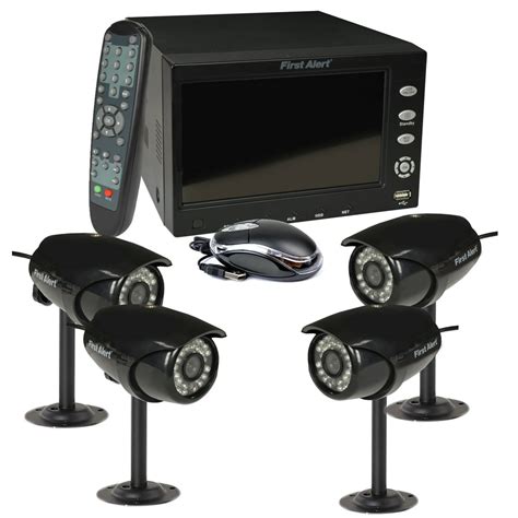 First Alert 4 Ch DVR Security System w/ 7" Monitor and 4 Surveillance ...