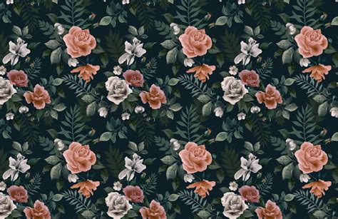 dark-green-and-pink-floral-plain-wall-mural Desktop Wallpaper Fall ...