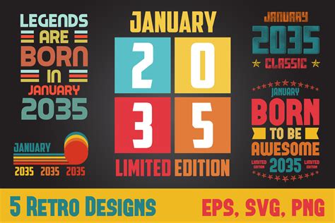 5 Retro Designs - January 2035 Graphic by The Design Factory · Creative ...