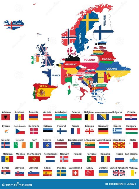 Europe Map Mixed with Countries National Flags. All European Flags ...