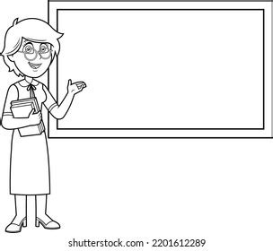 Outlined Female Teacher Cartoon Character Holding: ilustrações stock ...