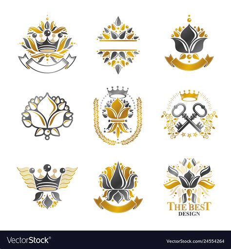 Flowers royal symbols floral and crowns emblems Vector Image