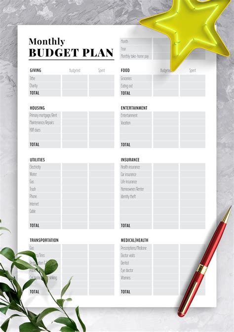 Download Printable Two-pages monthly budget plan PDF