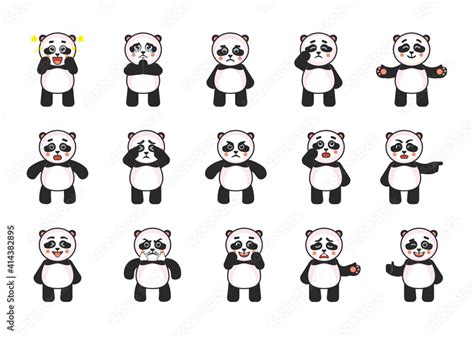 Set of cute panda bear characters showing various expressions. Kawaii ...