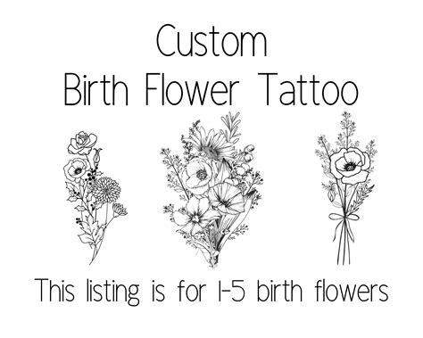 Custom Birth Flower Bouquet Family Birth Month Tattoo Design ...