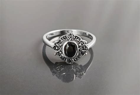 Black Antique Ring, Sterling Silver ring with Oval Black Cz Stone and ...