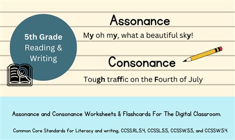 Assonance and Consonance Worksheets 5th Grade Reading & Writing - Grammar