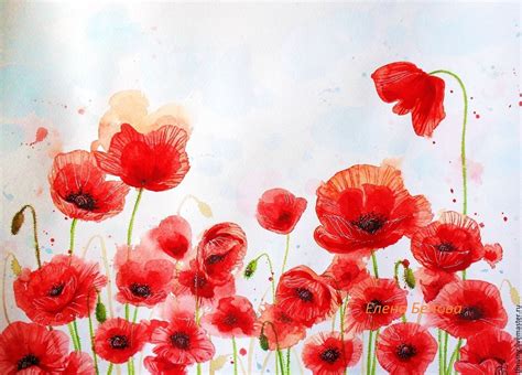 Painting Poppies flowers for interior living room bedroom red white ...