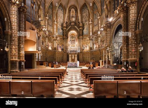 Basilica interior of the Montserrat Monastery in Catalonia, Spain Stock ...