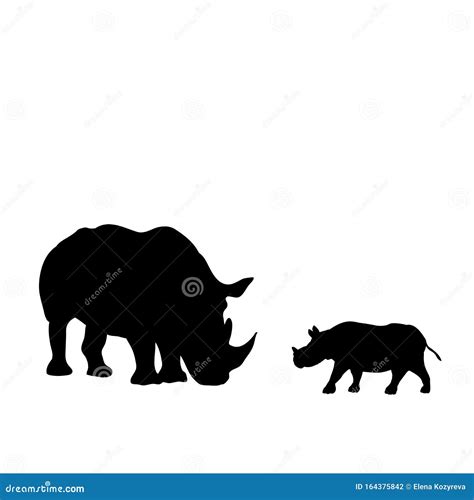 Silhouette of Rhino and Young Small Rhino Stock Vector - Illustration ...