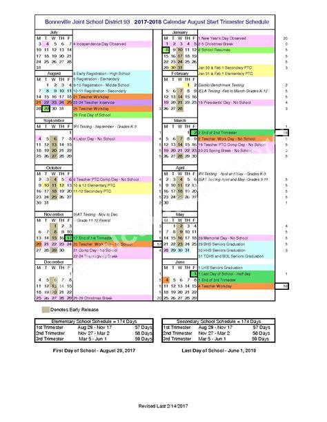 2017 - 2018 School Calendar | Bonneville Joint School District #93 ...