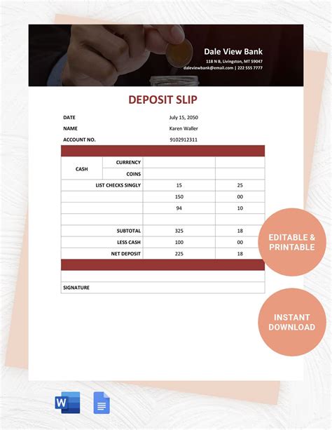 Bank Deposit Slip Template in Word, Google Docs - Download | Template.net