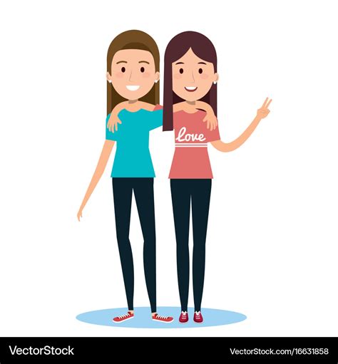 Best friends two girls happy standing Royalty Free Vector