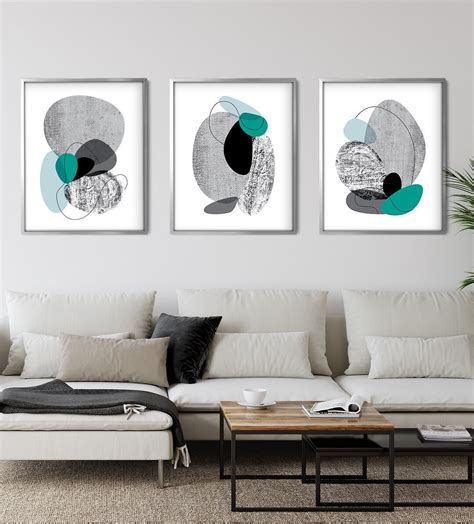 Teal Abstract Wall Art, Art Print Set of 3, Teal Decor, Abstract Art ...