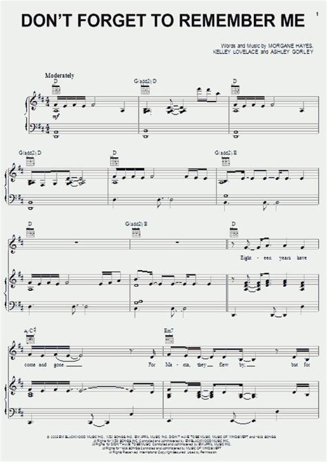 Don't Forget To Remember Me Piano Sheet Music