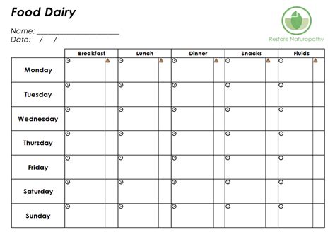 5 Best Images of Printable Food Diary For Week - Printable Weekly Food ...