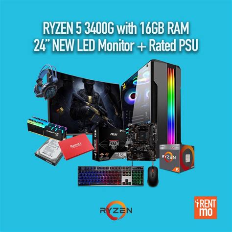 AMD RYZEN 5 3400G 16GB RAM + 24in New LED & Gaming Case - Buy, Rent ...